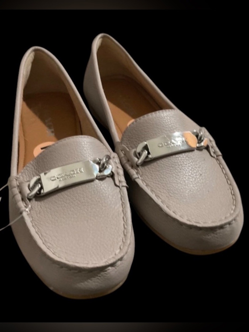 Coach Women's Light Taupe Leather Moccasin Loafers with Metal Bit NWT - Picture 2 of 6